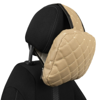Cojín ajustable para reposacabezas de coche de cuero ecológico, patrón de rombo beige