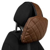 Cojín ajustable para reposacabezas de coche de cuero ecológico, patrón de rombo marrón