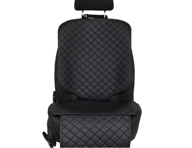 Protector de asiento para silla infantil de cuero ecológico, patrón de rombo negro